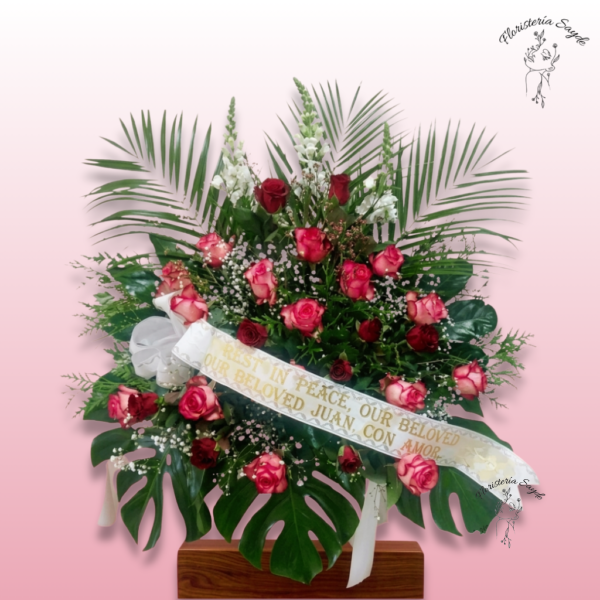 Centro de flores funeral rosas rojas
