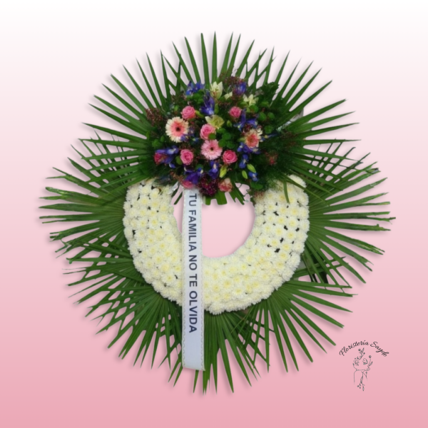 Corona funeraria con claveles y cabezal