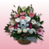 CENTRO CON LILIUM, GERBERAS Y PELUCHE 2 CENTRO CON LILIUM, GERBERAS Y PELUCHE