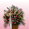 Centro de flores para funeral con rosas y lilium elegantes 1 Centro de flores para funeral rosas lilium