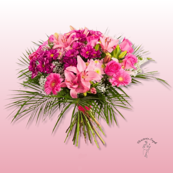 ramo variado con rosas lilium y margaritas