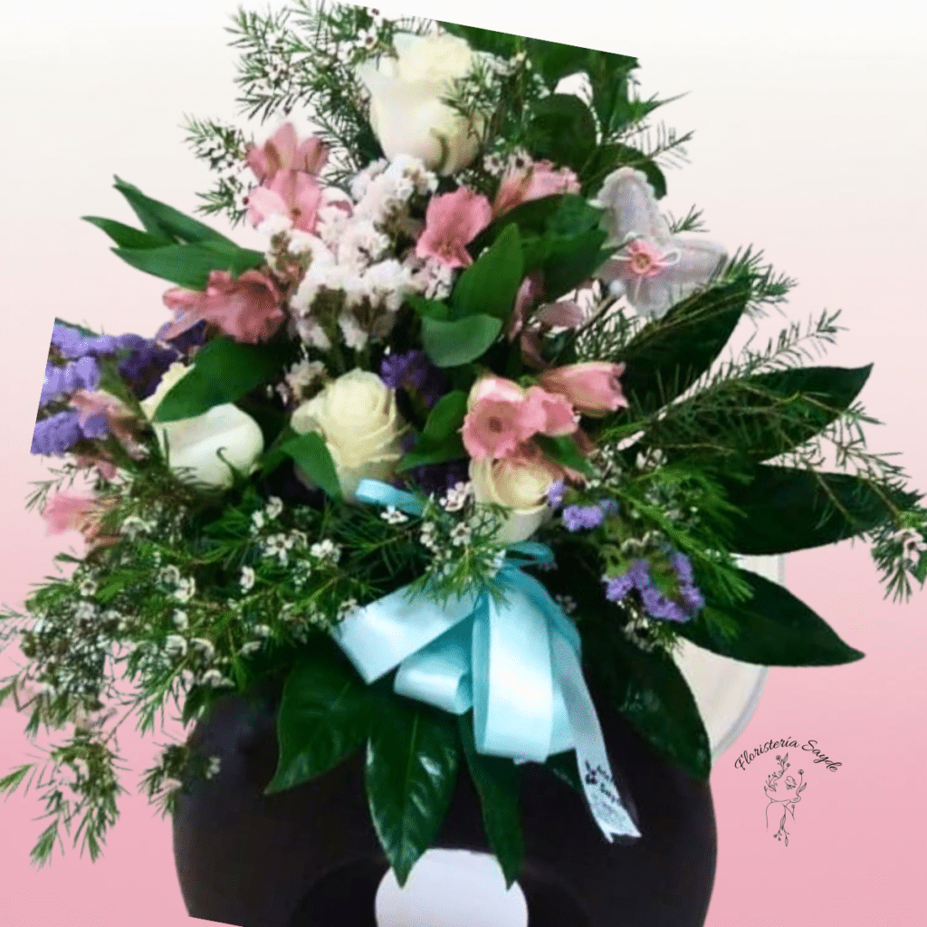 Ramo con rosas blancas y alstroemeria