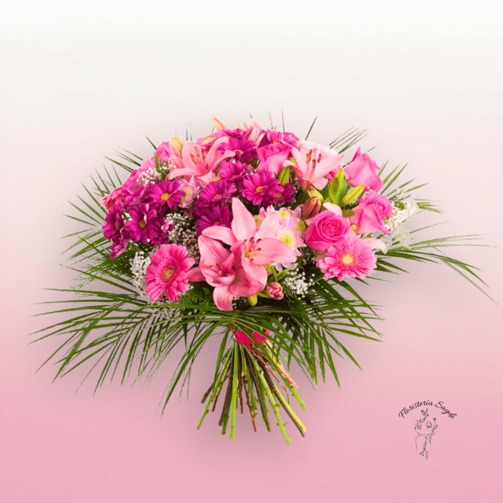 ramo variado con rosas lilium y margaritas