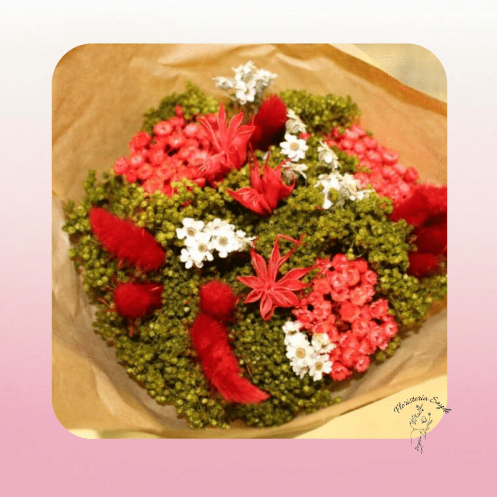 ramo flores preservadas color rojo