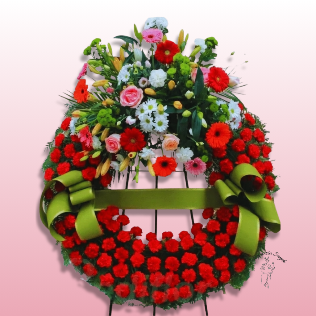 corona de flores blancas y lilium rosa (15) Corona con claveles