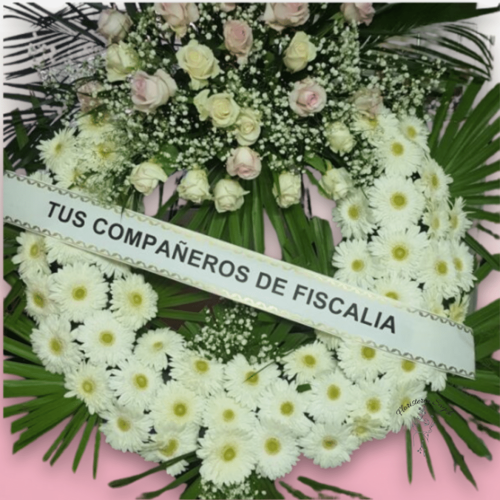 Corona con gerberas blancas y rosas