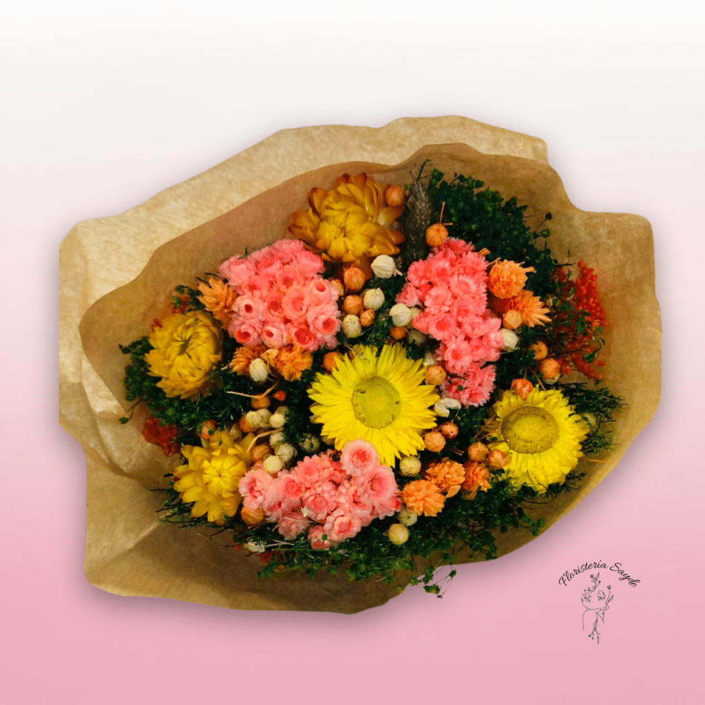 Ramo flores preservadas amarillo y rosa