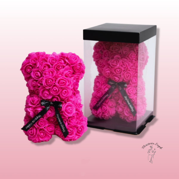 peluche oso de pétalos de color rosa