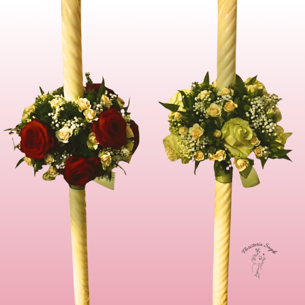 velas para bautizo con rosas rojas y blancas