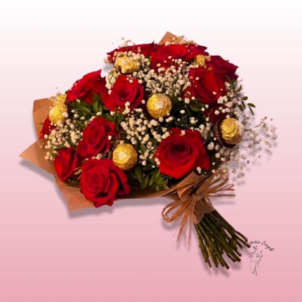 ramo rosas con ferrero