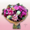Ramo de flores en tonos morados y rosas
