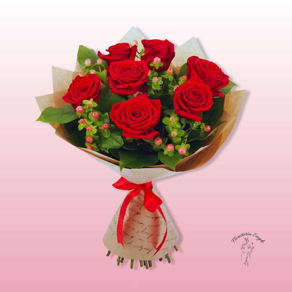 Ramo 6 rosas en bouquet