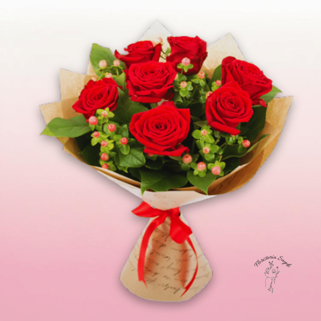ramo 6 rosas en bouquet