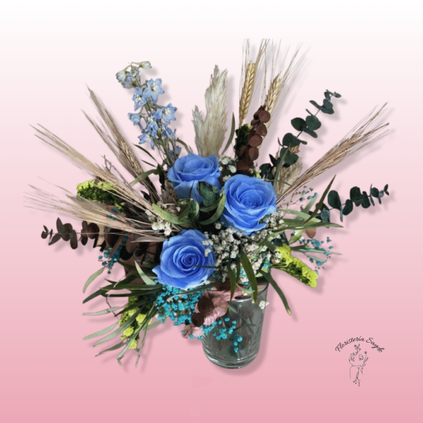 Ramo Preservado con Rosas Azul