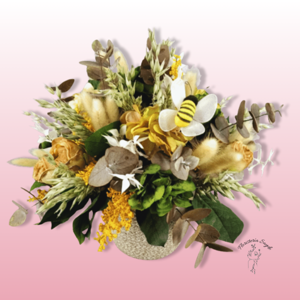 Ramo de Flores Preservadas Amarillas y Beige