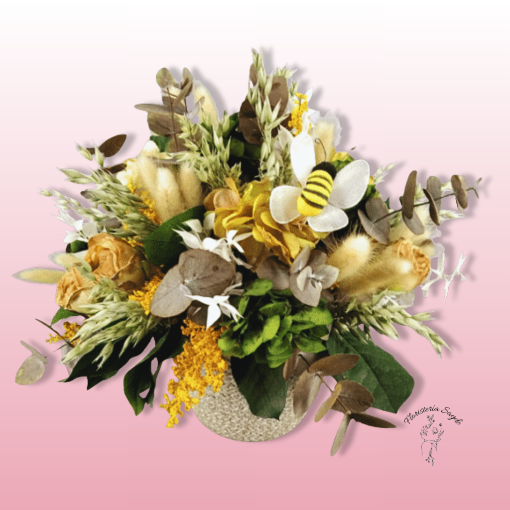 Floristeria Sayde (18) Ramo de Flores Preservadas Amarillas y Beige