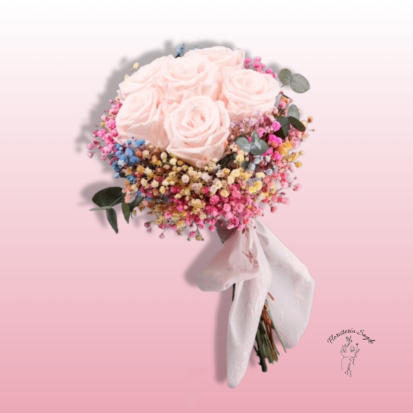 Ramo de Novia de Flores Preservadas Rosadas