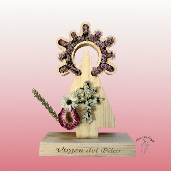 Virgen coronada con flores artesanal