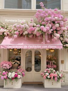 Decoración de Fachada con flores artificiales floristeria Sayde