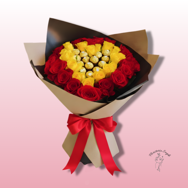 Ramo de rosas con Ferrero Rocher