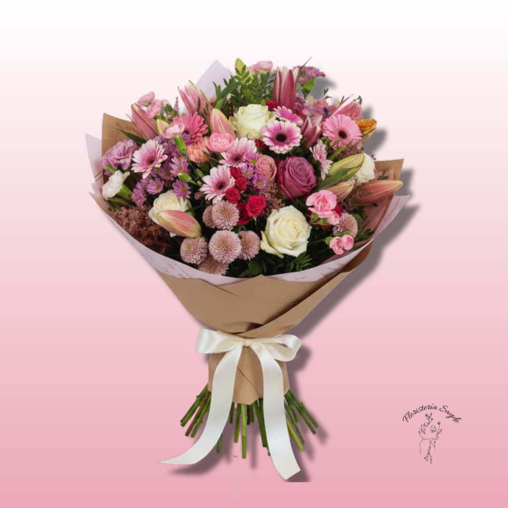 Floristeria Sayde (32) Ramos de rosas blancas y gerberas fucsias