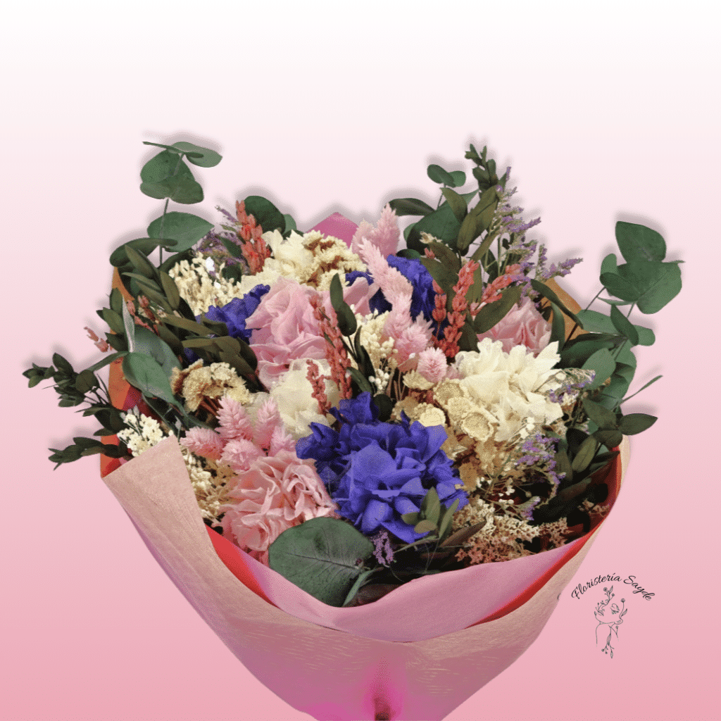 Floristeria Sayde (97) Ramo de flores preservadas morado y rosa