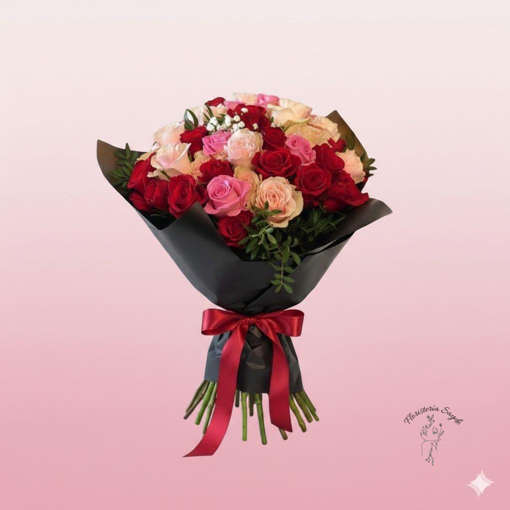 Ramo de rosas rojas y rosas Ramo de rosas rojas y rosas