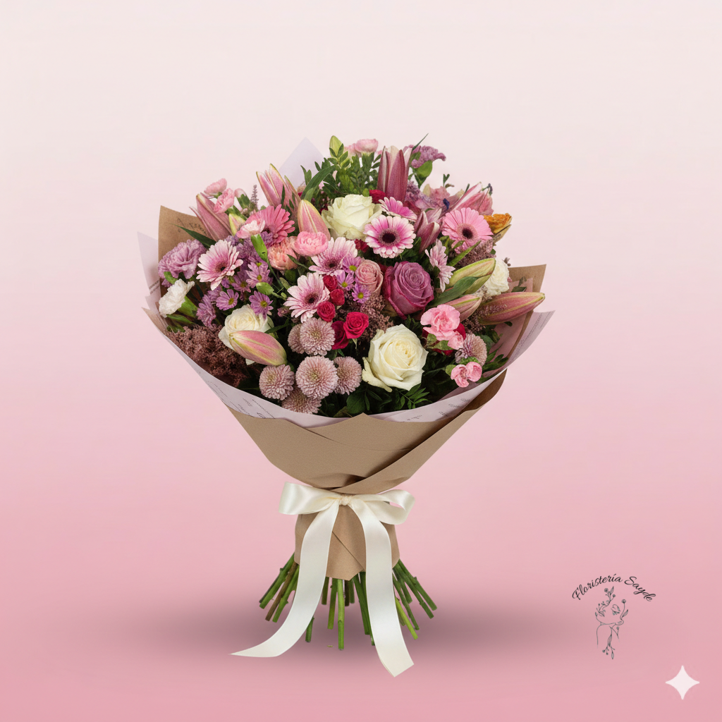 Ramos de rosas blancas y gerberas fucsias Ramos de rosas blancas y gerberas fucsias